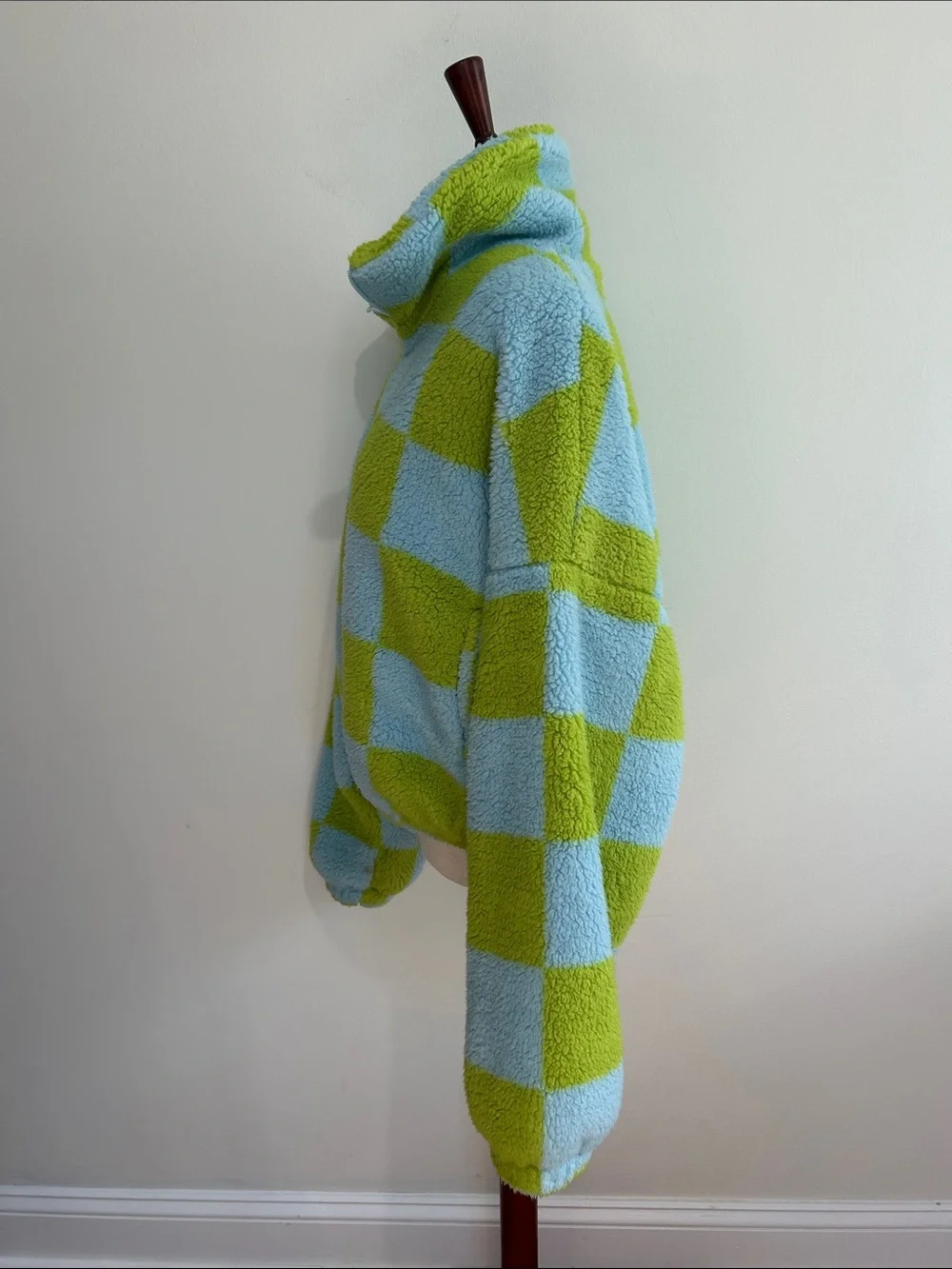 Urban Outfitters Blue & Green Checkerboard Sherpa Puffer Jacket Size Medium